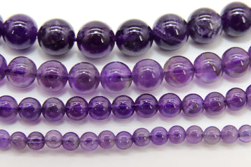 Natural Amethyst Beads, Smooth Round Purple Beads BS #73, sizes 4 mm 6 mm 8mm